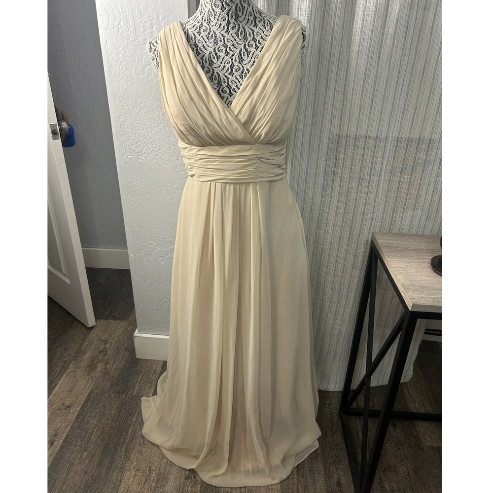 Bill Levkoff Maxi Gown Womens 12 Champagne Chiffon Bridesmaid Formal Wide Ruched